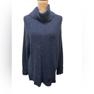 Caslon Women’s Cowl Neck Long Sleeve Sweater Blue & White Speckled in Size Small